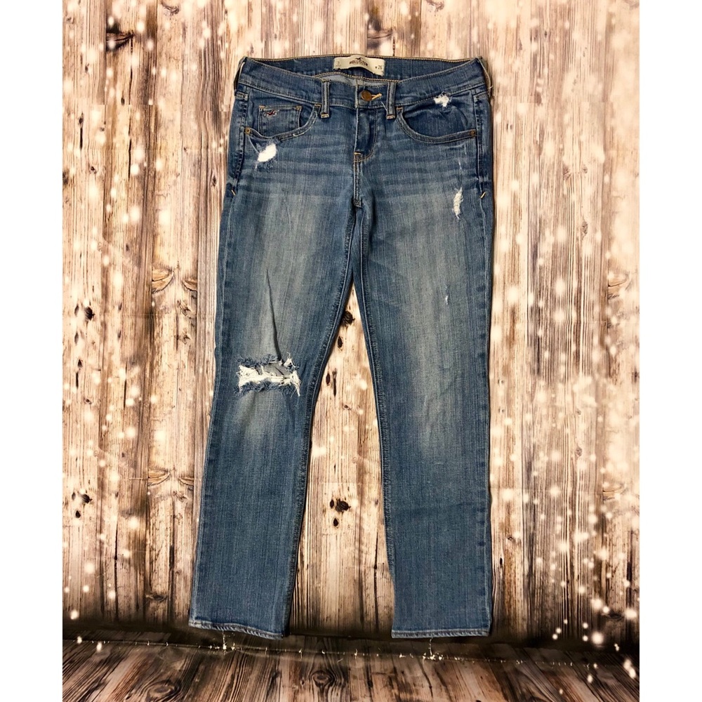 Hollister medium wash destroyed skinny jeans